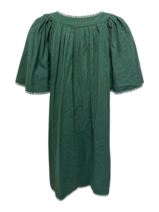 Pomander Place Size Small Hunter Green Cotton Short flutter sleeve V Neck Dress Hunter Green / Small