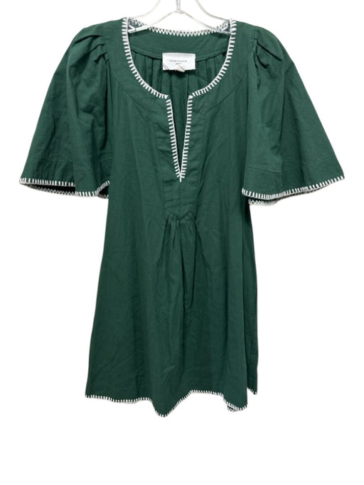 Pomander Place Size Small Hunter Green Cotton Short flutter sleeve V Neck Dress Hunter Green / Small