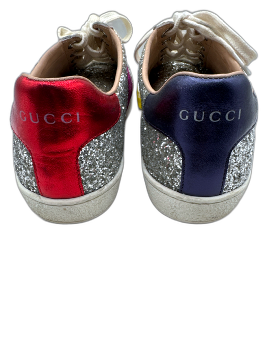 Gucci Shoe Size 39 Silver, Pink & Multi Leather Glitter Stripes Lace Up Sneakers Silver, Pink & Multi / 39