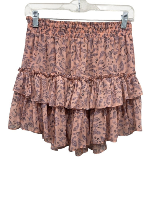 Misa Size M Peach & Navy Polyester Elastic Waist Paisley Tiered Mini Skirt Peach & Navy / M
