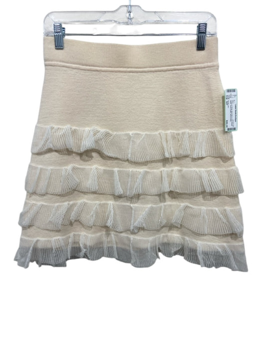 Derek Lam Size S/P Cream & White Wool Blend Knit Elastic Waist Above Knee Skirt Cream & White / S/P