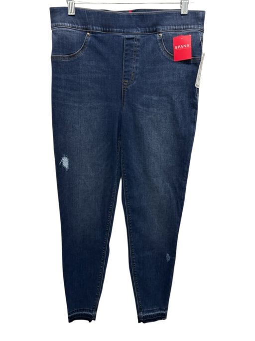 Spanx Size L Med Wash Cotton Denim High Rise Elastic Waist Faded Skinny Jeans Med Wash / L