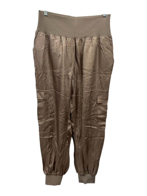 Cinq a Sept Size L Taupe Cupro Blend Wide Waist Band Ribbed Accent Cargo Pants Taupe / L
