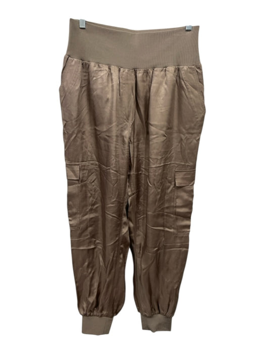 Cinq a Sept Size L Taupe Cupro Blend Wide Waist Band Ribbed Accent Cargo Pants Taupe / L