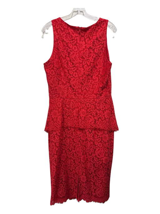 Shoshanna Size 12 Red Nylon Blend Sleeveless Lace Overlay V Neck Darted Dress Red / 12