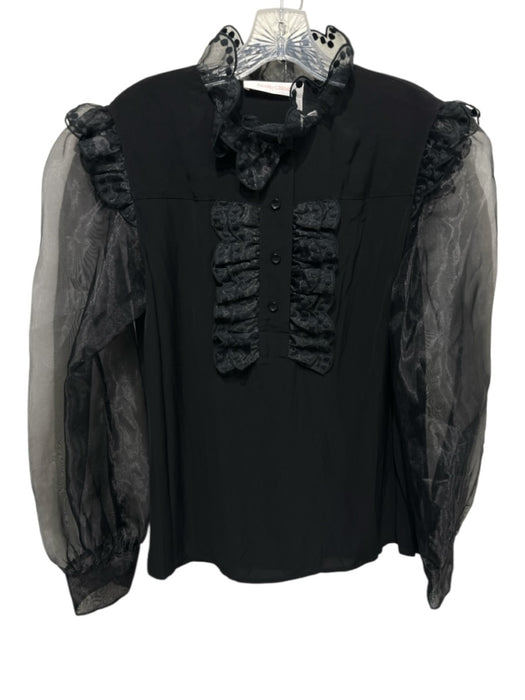 See By Chloe Size 38 / M Black Polyester Long Balloon Sleeve Chiffon Accents Top Black / 38 / M