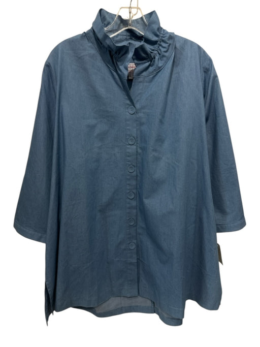 Diane Bailey Size XL Chambray Cotton Long Sleeve covered buttons Button up Dress Chambray / XL