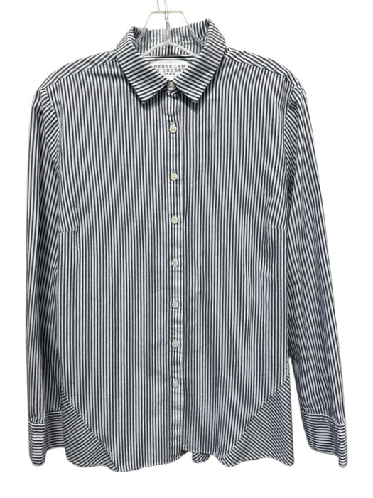 Derek Lam 10 Crosby Size XL Navy & white Cotton Long Sleeve Vertical Stripes Top Navy & white / XL