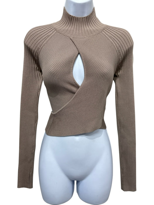 Jonathan Simkhai Size S Taupe Rayon Blend Rib Knit Long Sleeve Mock Neck Jacket Taupe / S