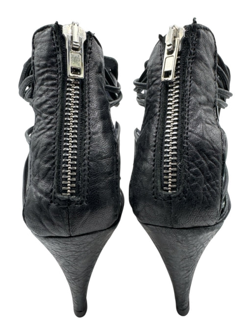 Loeffler Randall Shoe Size 8.5 Black Leather Round Toe Caged Back Zip Sandals Black / 8.5