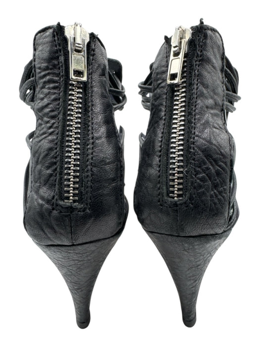 Loeffler Randall Shoe Size 8.5 Black Leather Round Toe Caged Back Zip Sandals Black / 8.5