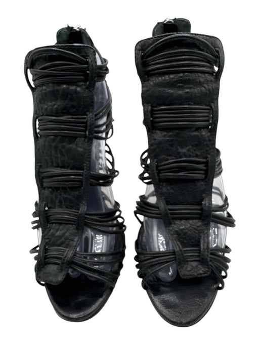 Loeffler Randall Shoe Size 8.5 Black Leather Round Toe Caged Back Zip Sandals Black / 8.5