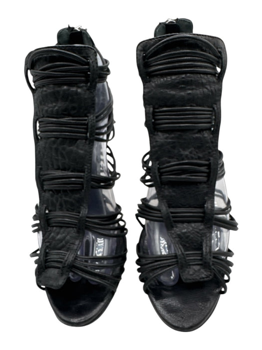 Loeffler Randall Shoe Size 8.5 Black Leather Round Toe Caged Back Zip Sandals Black / 8.5