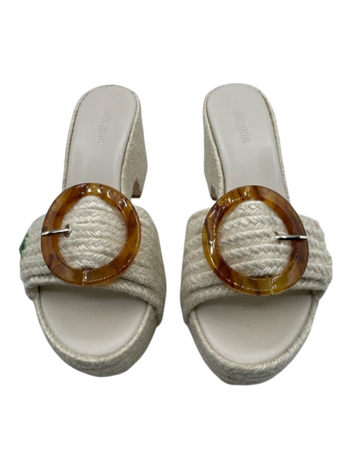 Cult Gaia Shoe Size 38 Cream & Brown Raffia Raffia Base Tortoise Buckle Sandals Cream & Brown / 38