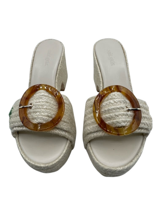 Cult Gaia Shoe Size 38 Cream & Brown Raffia Raffia Base Tortoise Buckle Sandals Cream & Brown / 38
