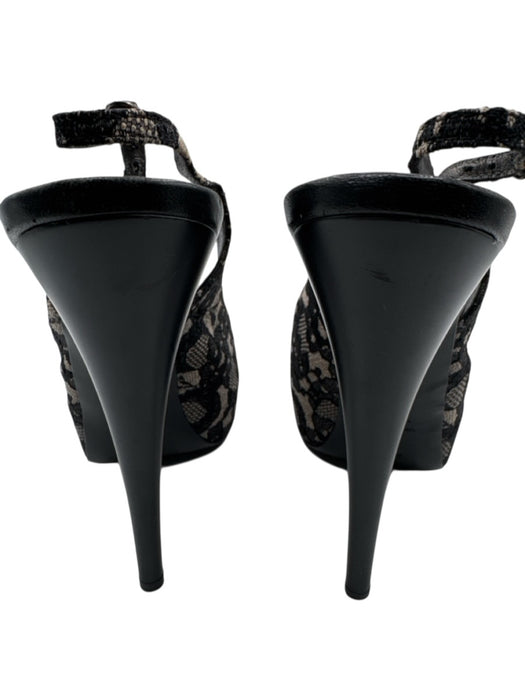 Giuseppe Zanotti Shoe Size 40 Black & Taupe Lace Leather Stiletto Peep Toe Pumps Black & Taupe / 40