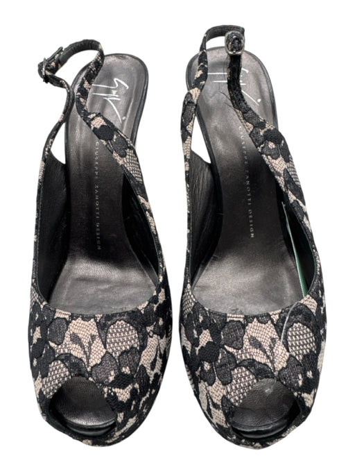 Giuseppe Zanotti Shoe Size 40 Black & Taupe Lace Leather Stiletto Peep Toe Pumps Black & Taupe / 40