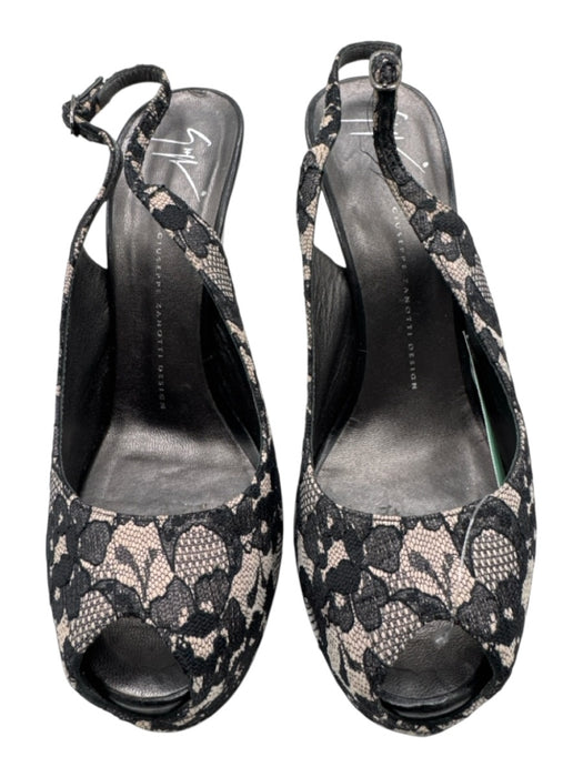 Giuseppe Zanotti Shoe Size 40 Black & Taupe Lace Leather Stiletto Peep Toe Pumps Black & Taupe / 40