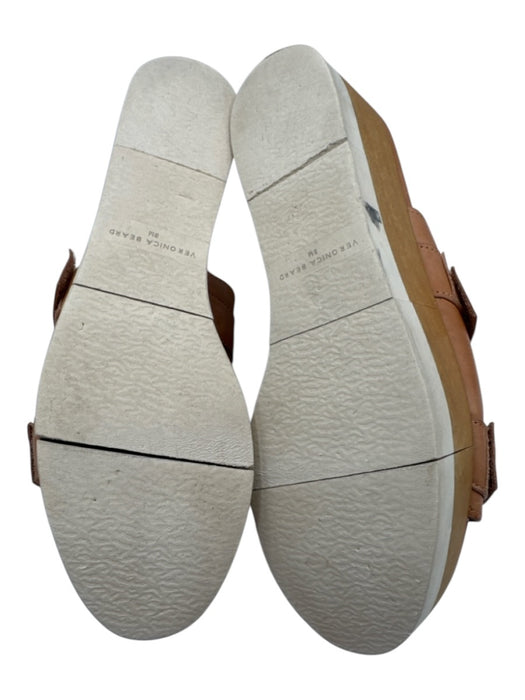Veronica Beard Shoe Size 8 Light Brown Leather Gold Buckle Wood Sole Sandals Light Brown / 8