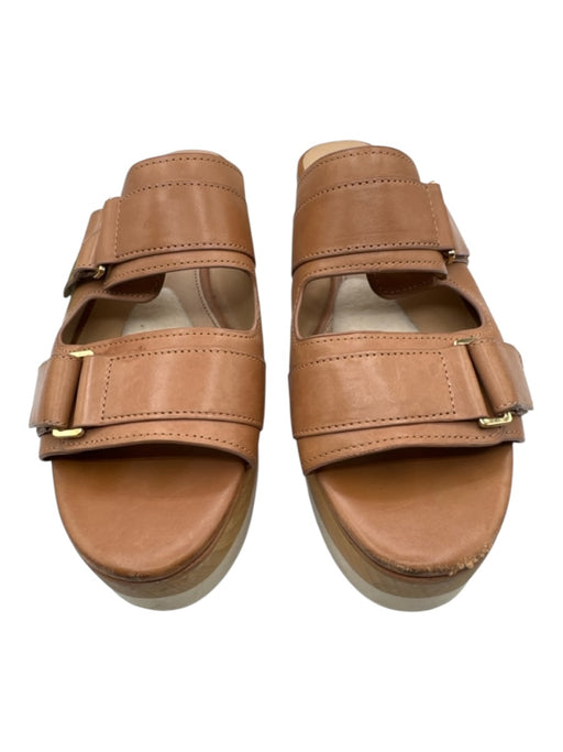 Veronica Beard Shoe Size 8 Light Brown Leather Gold Buckle Wood Sole Sandals Light Brown / 8