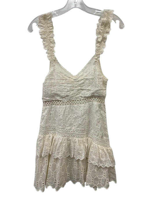 Love Shack Fancy Size 6 White Silk Sleeveless Eyelet Lace Ruffles Mini Dress White / 6