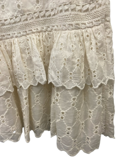Love Shack Fancy Size 6 White Silk Sleeveless Eyelet Lace Ruffles Mini Dress White / 6