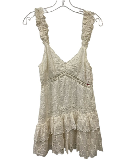 Love Shack Fancy Size 6 White Silk Sleeveless Eyelet Lace Ruffles Mini Dress White / 6