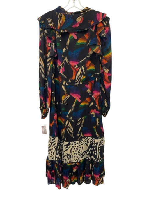 Farm Rio Size S Black, Beige, Multi Viscose Long Sleeve Abstract Print Dress Black, Beige, Multi / S