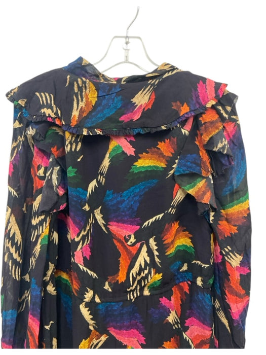 Farm Rio Size S Black, Beige, Multi Viscose Long Sleeve Abstract Print Dress Black, Beige, Multi / S