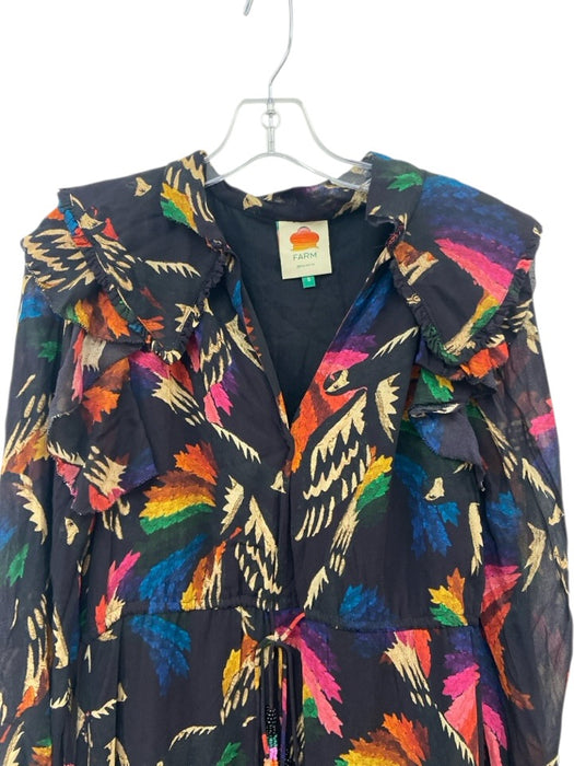 Farm Rio Size S Black, Beige, Multi Viscose Long Sleeve Abstract Print Dress Black, Beige, Multi / S