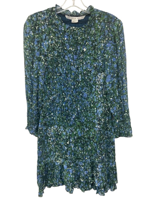 Veronica Beard Size 4 Green, Blue, Black Viscose Long Sleeve Marble Print Dress Green, Blue, Black / 4