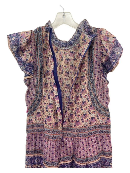 Sea New York Size 4 purple, blue, beige Cotton Ruffle Cap Sleeve Mini Dress purple, blue, beige / 4