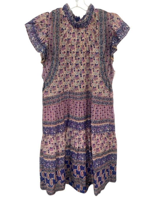Sea New York Size 4 purple, blue, beige Cotton Ruffle Cap Sleeve Mini Dress purple, blue, beige / 4