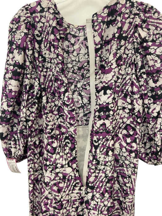 Sea New York Size 2 Purple, Black, White Cotton & Silk Puff 1/2 Sleeve Dress Purple, Black, White / 2