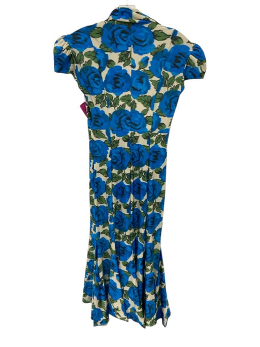 Philosophy di Lorenzo Serafini Size 2 Blue, Green, Cream Puff Cap Sleeve Dress Blue, Green, Cream / 2