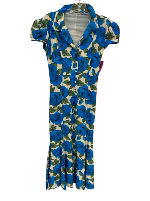 Philosophy di Lorenzo Serafini Size 2 Blue, Green, Cream Puff Cap Sleeve Dress Blue, Green, Cream / 2