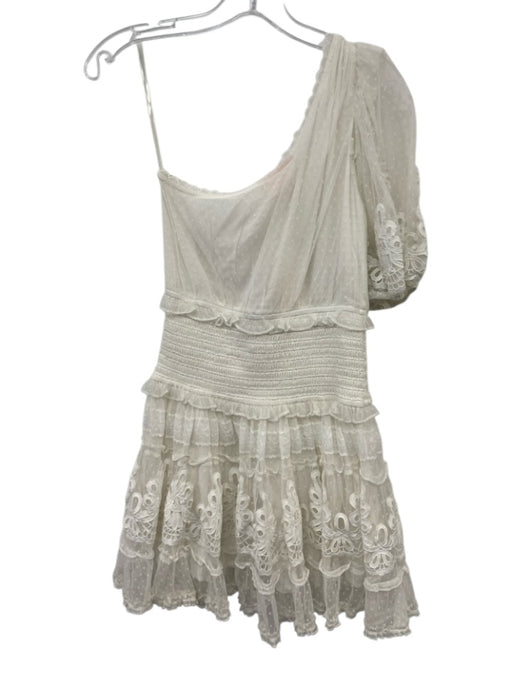 Rococo Sand Size S White Nylon One Sleeve Lace Smocked Waist Mini Dress White / S
