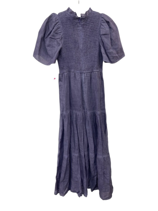 Sea New York Size 2 slate purple Ramie Short Puff Sleeve Smocked Bodice Dress slate purple / 2