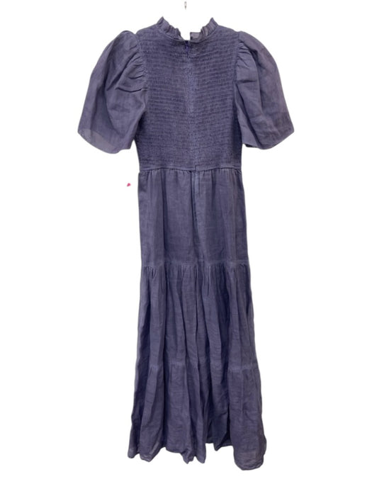 Sea New York Size 2 slate purple Ramie Short Puff Sleeve Smocked Bodice Dress slate purple / 2