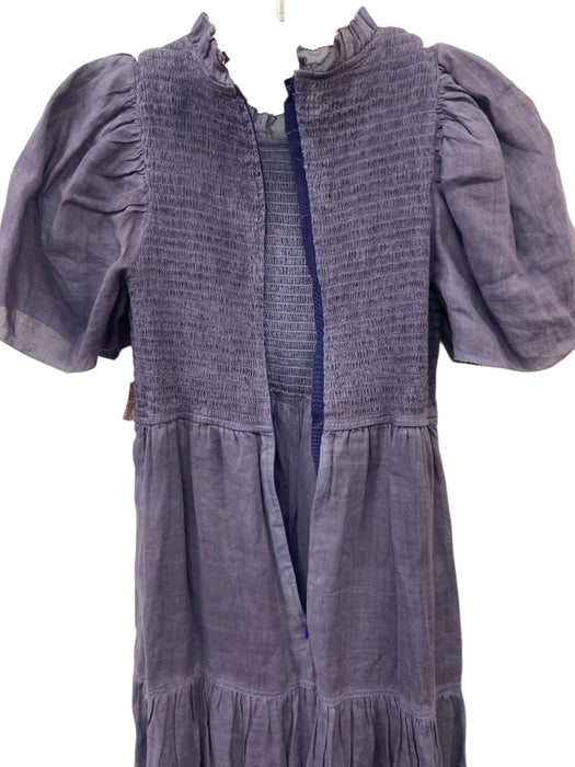 Sea New York Size 2 slate purple Ramie Short Puff Sleeve Smocked Bodice Dress slate purple / 2