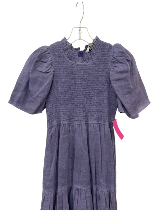 Sea New York Size 2 slate purple Ramie Short Puff Sleeve Smocked Bodice Dress slate purple / 2