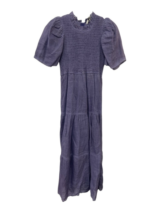 Sea New York Size 2 slate purple Ramie Short Puff Sleeve Smocked Bodice Dress slate purple / 2