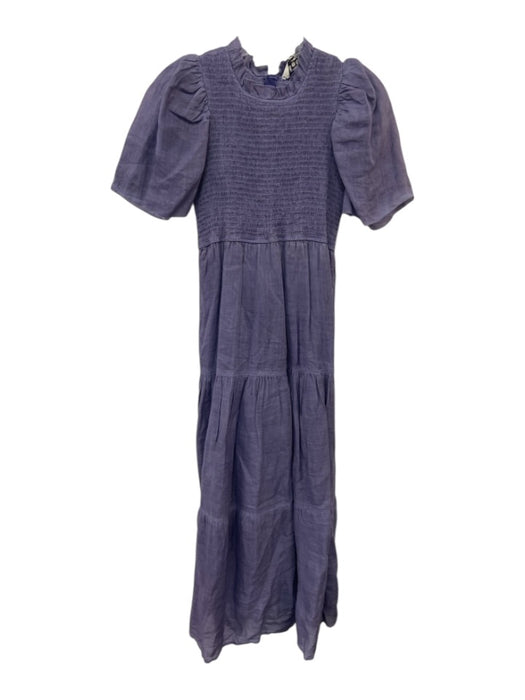 Sea New York Size 2 slate purple Ramie Short Puff Sleeve Smocked Bodice Dress slate purple / 2