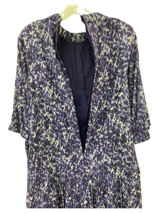 Sea New York Size 2 Purple, Blue, White Cotton Puff 1/2 Sleeve Mock Neck Dress Purple, Blue, White / 2