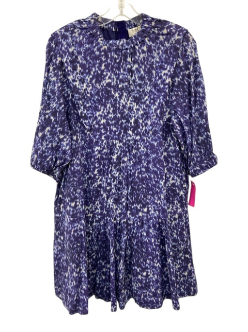 Sea New York Size 2 Purple, Blue, White Cotton Puff 1/2 Sleeve Mock Neck Dress Purple, Blue, White / 2