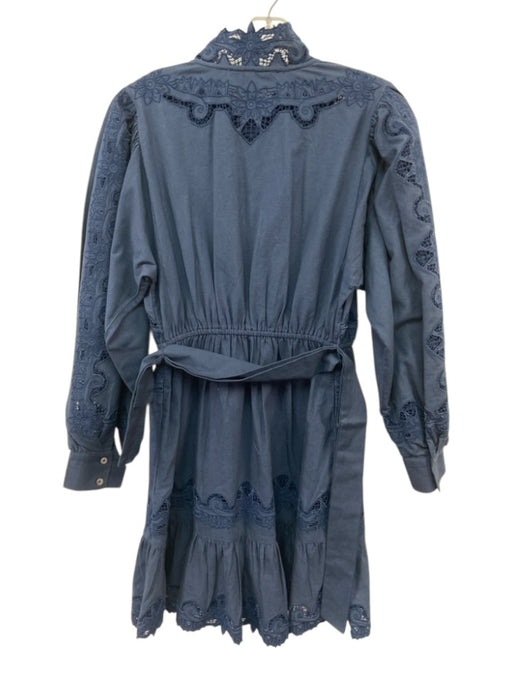 Sea New York Size 2 Dark Blue Puff 3/4 Sleeve Eyelet Lace Buttons Mini Dress Dark Blue / 2