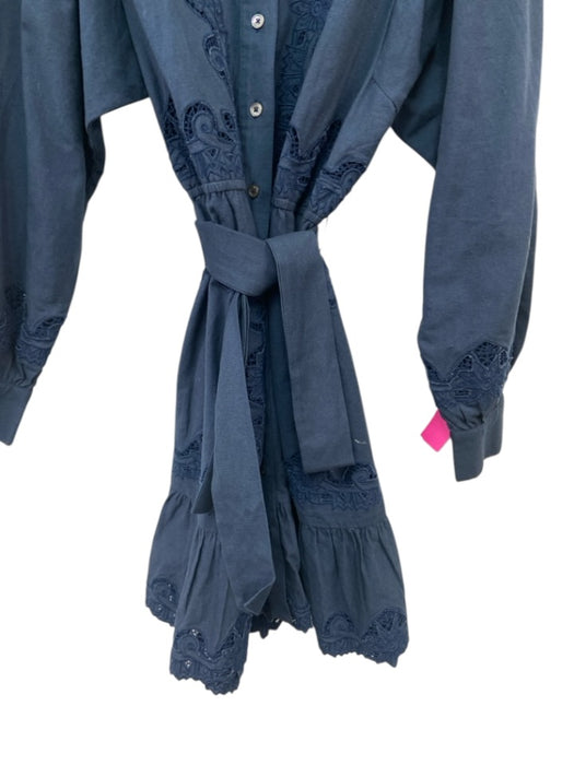 Sea New York Size 2 Dark Blue Puff 3/4 Sleeve Eyelet Lace Buttons Mini Dress Dark Blue / 2