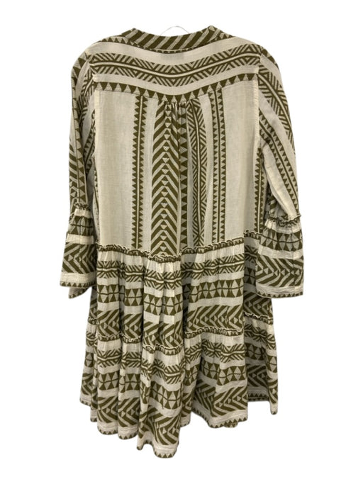 Devotion Twins Size XS Olive Green & White Cotton 3/4 Trumpet Sleeve Mini Dress Olive Green & White / XS
