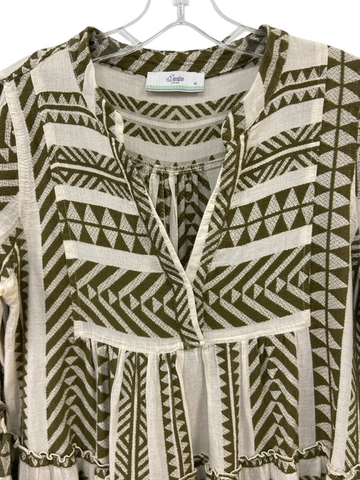 Devotion Twins Size XS Olive Green & White Cotton 3/4 Trumpet Sleeve Mini Dress Olive Green & White / XS