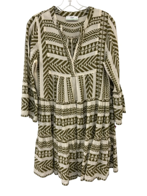 Devotion Twins Size XS Olive Green & White Cotton 3/4 Trumpet Sleeve Mini Dress Olive Green & White / XS